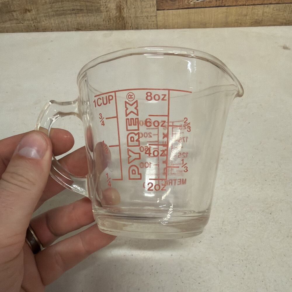 Vintage Pyrex 508 Measuring Cup 1 Cup 8 oz Red Writing Made In USA